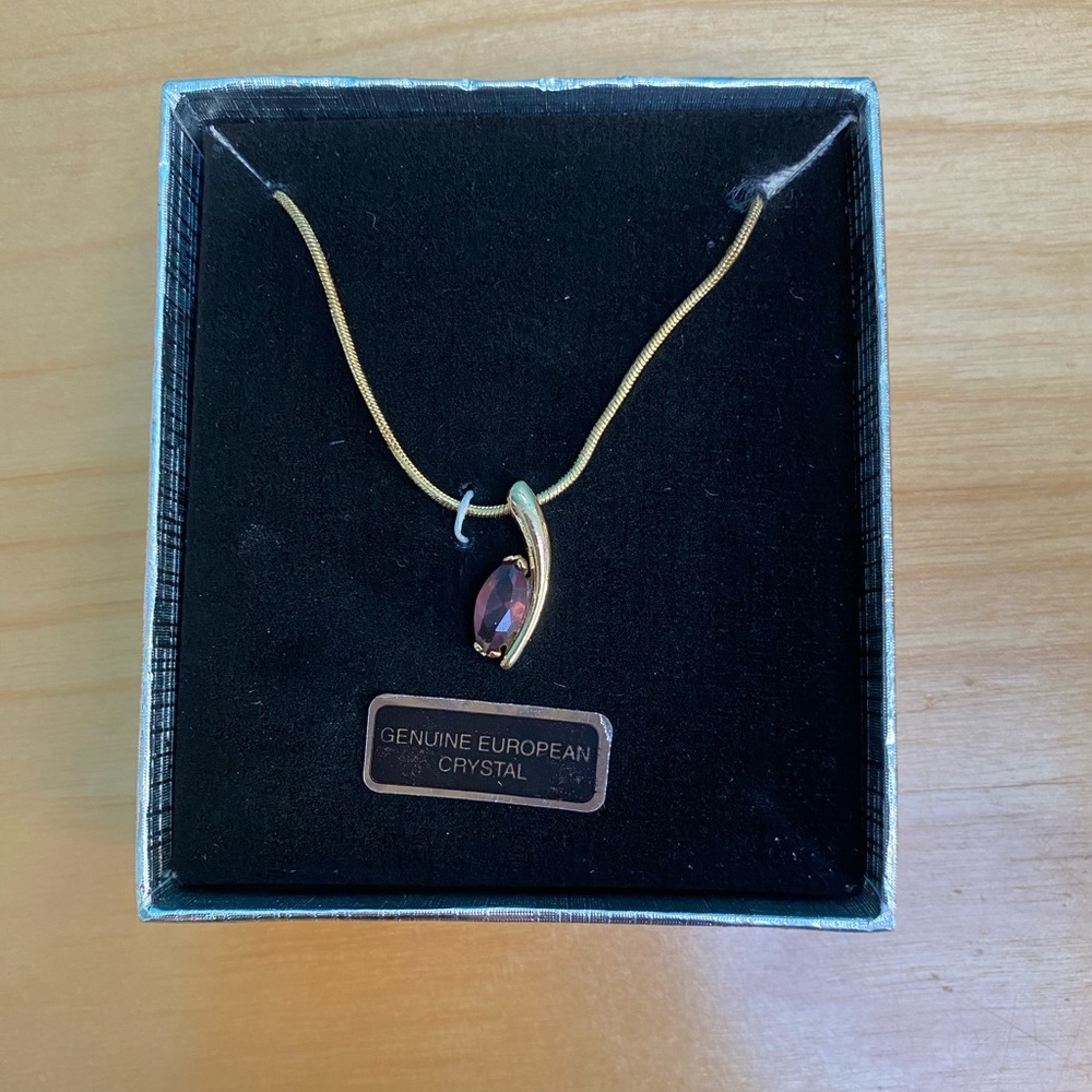 *NWT* *NIB* Gold Necklace with Purple Crystal Gem